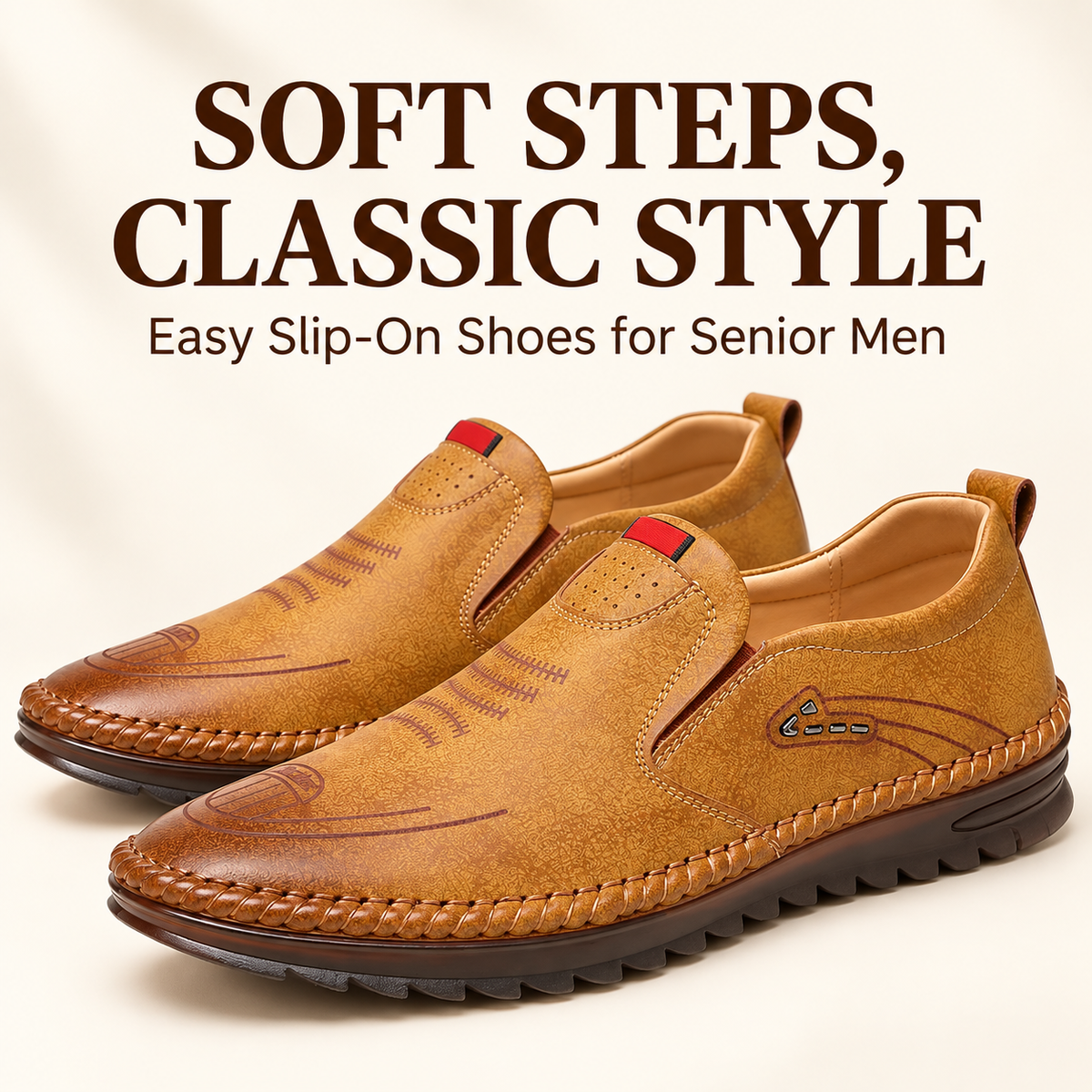 Soft Low-Heel Casual Shoes for Men — Slip-On Leather Walking Shoes for Everyday Wear