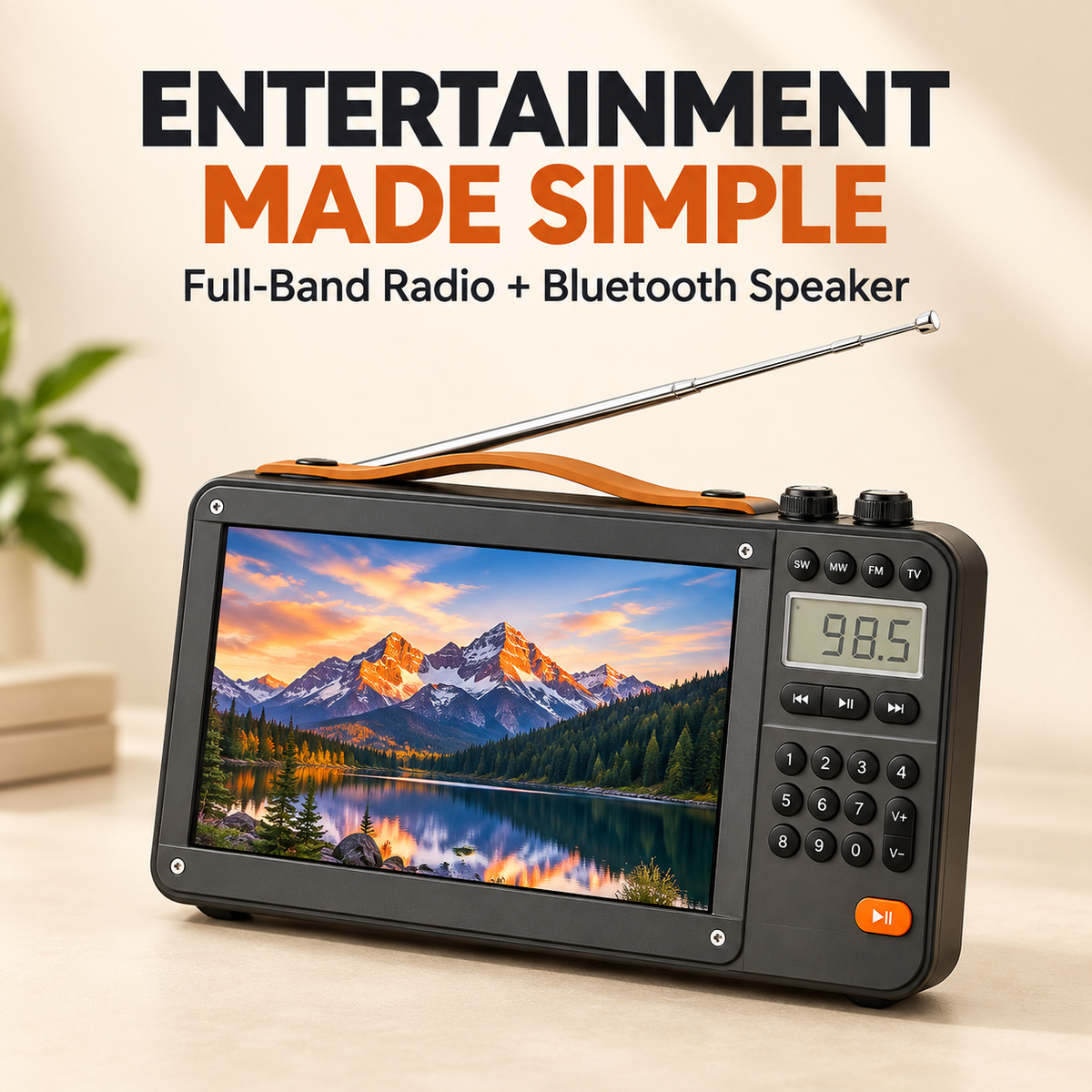 Full-Band Radio with Bluetooth Speaker — 7-Inch Screen Media Player for Seniors