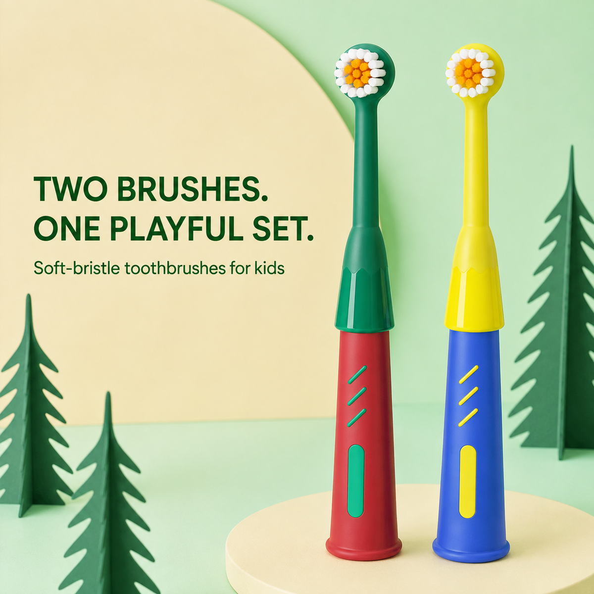 Kids Soft Bristle Toothbrush 2-Pack — Cartoon Toothbrushes for Ages 3-12