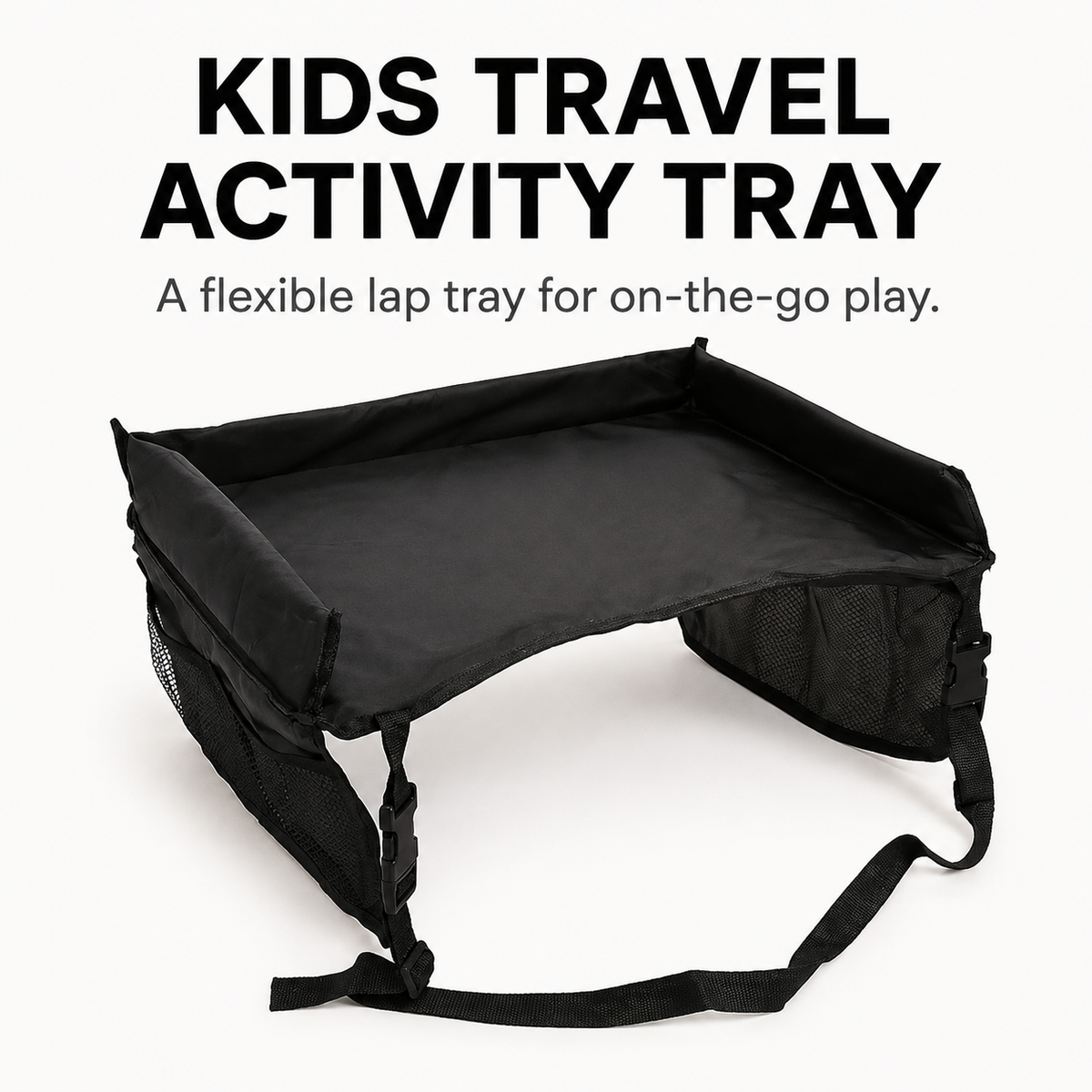 Kids Travel Activity Tray for Car Seat & Stroller — Snack & Play Tray with Pockets