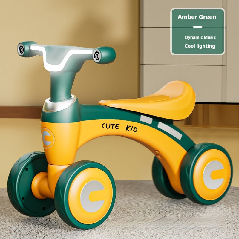 Toddler Balance Bike 4-Wheel Ride-On with Music & Lights — Ages 1-3
