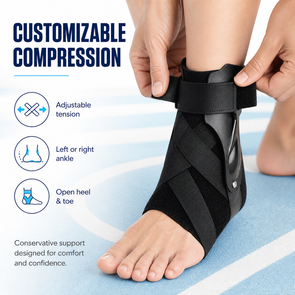 Ankle Support Brace — Adjustable Figure-8 Stabiliser Wrap for Sport & Daily Wear, S–L