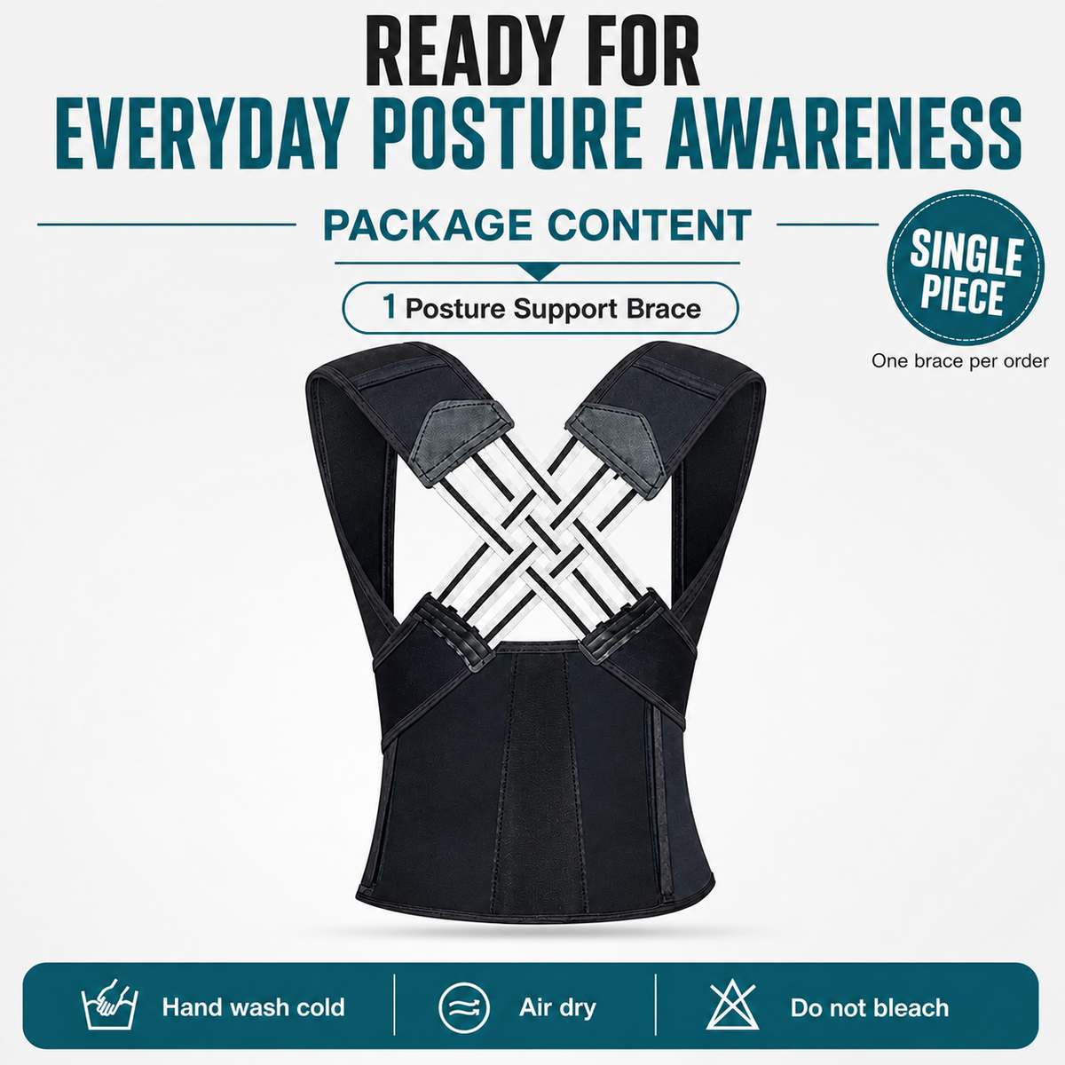 Full-Back Posture Brace — Adjustable X-Back Support with Waist Wrap, Unisex, XS–3XL