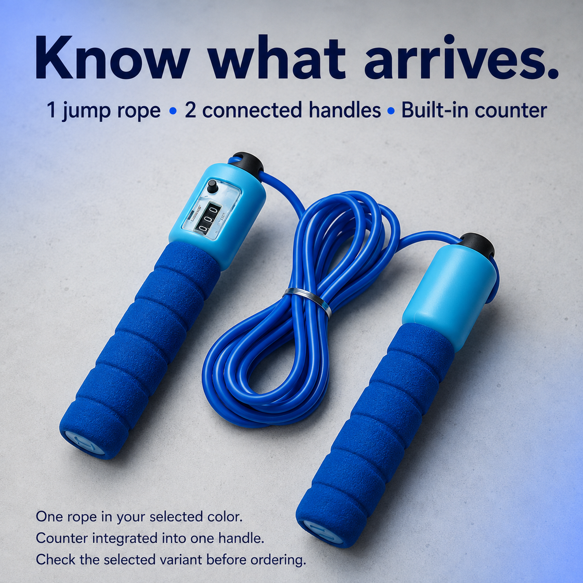 Skipping Rope with Counter — Adjustable 287 cm Jump Rope with Foam Handles, Built-In Tally