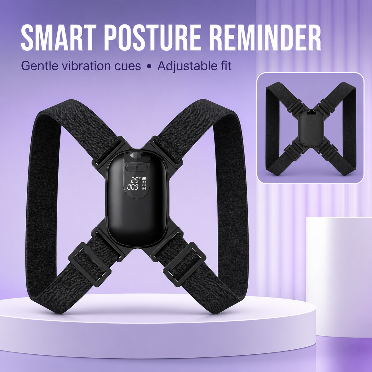 Smart Posture Trainer — Vibration Reminder Back Brace with 5–50° Angle Sensor, Rechargeable