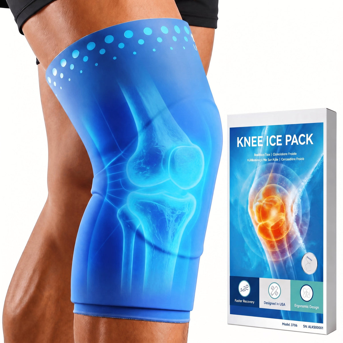 Hot & Cold Knee Ice Pack Wrap — Reusable Gel, 360° Coverage, Adjustable, S–XL, for Sore Knees
