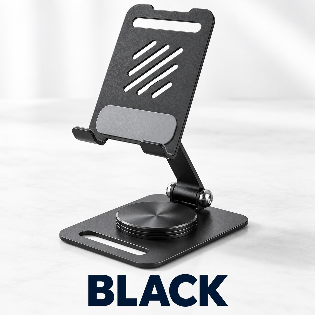 360° Rotating Metal Phone & Tablet Stand — Adjustable Desktop Holder