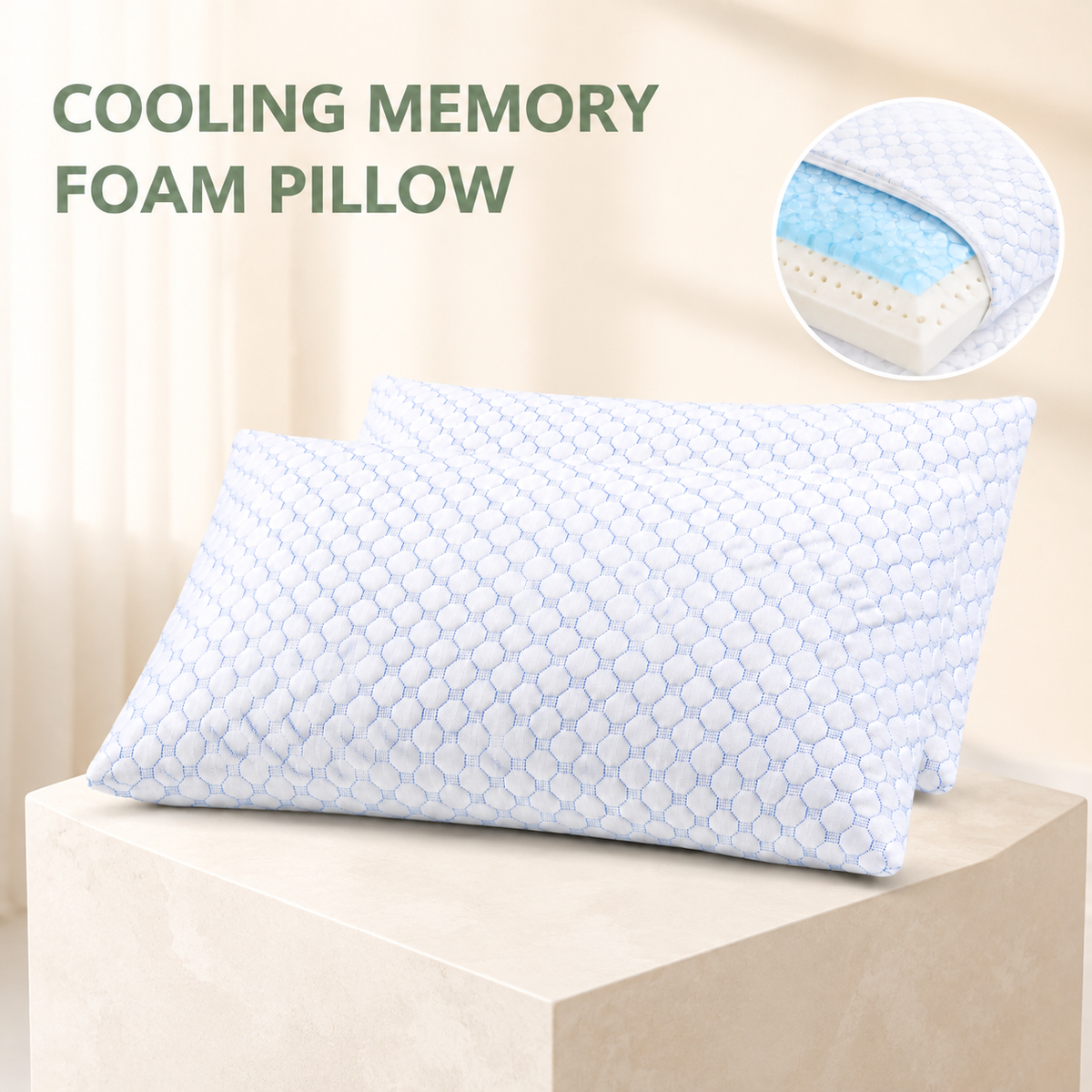 Cooling Gel Memory Foam Pillow for Hot Sleepers – Washable Cover