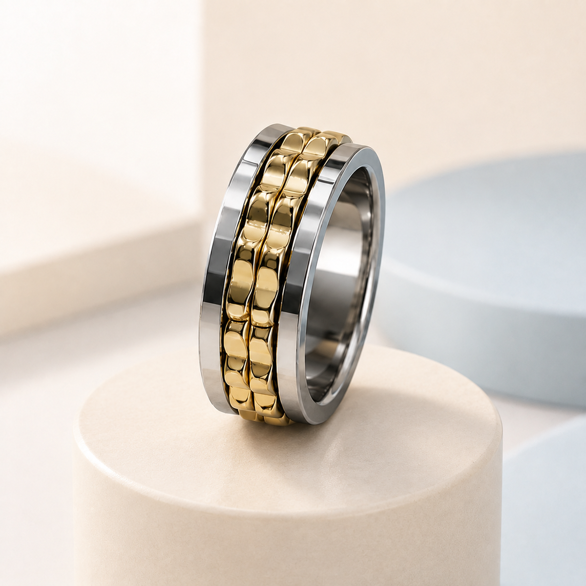 Stainless Steel Spinner Ring for Men – Textured Gear Fidget Band