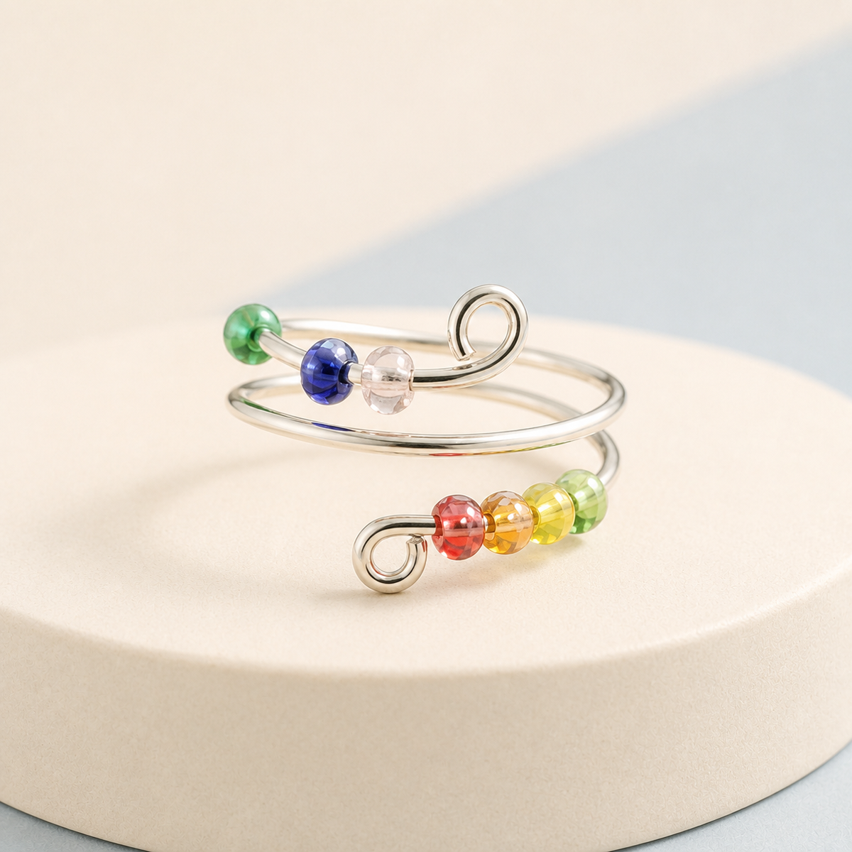 Colorful Beaded Fidget Ring – Free-Spinning Bead Spinner Ring