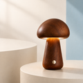 Wooden Mushroom Night Light – Dimmable Touch LED Bedside Lamp